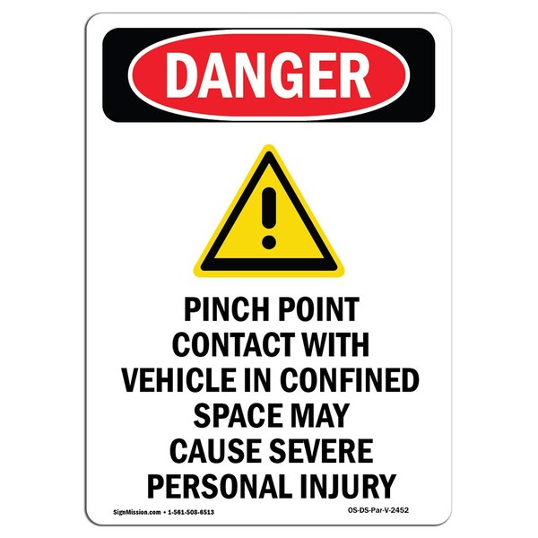 Signmission OSHA Danger Sign, Pinch Point Contact, 10in X 7in Aluminum, 7" W, 10" L, Portrait OS-DS-A-710-V-2452 - main